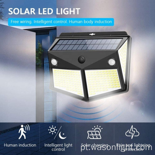 2021 Atualizado a luz solar solar externo 260led, sensor de movimento solar sem fio, com 6 lados LED para o jardim do jardim e a cerca